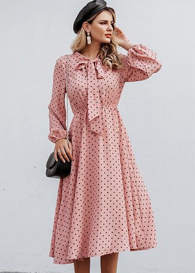 Vestido Poá Midi com Laço no Decote Moda Evangélica