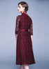 Vestido Midi Renda Marsala Manga Longa