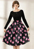 Vestido Midi Liso em Cima e Estampado Embaixo