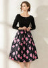 Vestido Midi Liso em Cima e Estampado Embaixo