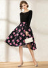Vestido Midi Liso em Cima e Estampado Embaixo