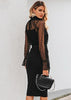 Vestido Midi Preto Social com Fenda e Renda
