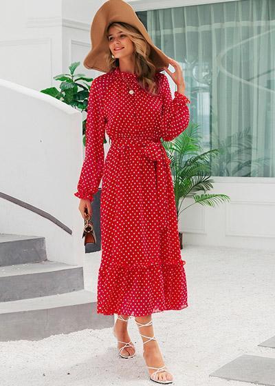 Vestido Evangelico Midi Poá com Babado na Barra