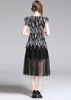 Vestido Evase Midi Preto Tule com Bordado