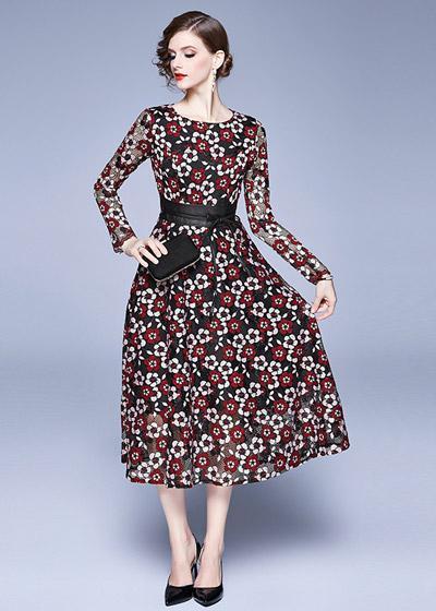 Vestido Midi Renda com Amarração na Cintura