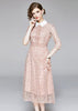 Vestido Midi Renda Rose Gola Peter Pan