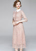 Vestido Midi Renda Rose Gola Peter Pan