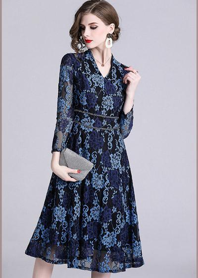 Vestido Acinturado Midi Renda Manga Longa
