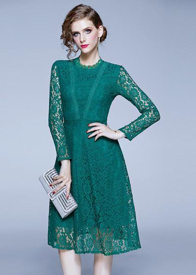 Vestido Midi Renda Guipir Verde