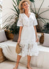 Vestido Midi Branco Renda com Babado na Barra