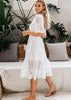 Vestido Midi Branco Renda com Babado na Barra