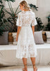 Vestido Midi Branco Renda com Babado na Barra
