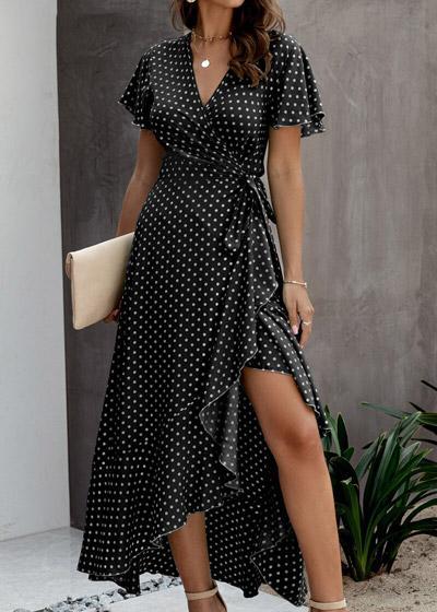 Vestido Envelope Transpassado Longo Poá