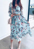Vestido Midi Floral Casual Manga Longa com Babado