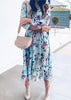 Vestido Midi Floral Casual Manga Longa com Babado