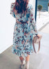 Vestido Midi Floral Casual Manga Longa com Babado