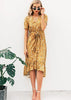 Vestido Midi Evangelico Estampado Amarelo com Babado