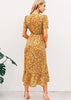 Vestido Midi Evangelico Estampado Amarelo com Babado