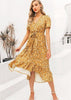 Vestido Midi Evangelico Estampado Amarelo com Babado