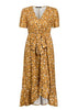 Vestido Midi Evangelico Estampado Amarelo com Babado