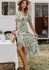 Vestido Envelope Midi Estampado com Babado na Barra