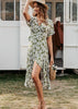 Vestido Envelope Midi Estampado com Babado na Barra