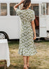 Vestido Envelope Midi Estampado com Babado na Barra