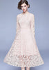 Vestido Midi Renda Rose Gola Laço