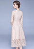 Vestido Midi Renda Rose Gola Laço