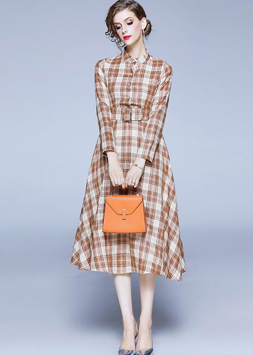 Vestido Evasê Xadrez Midi Moda Evangelica
