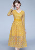 Vestido de Renda Midi Amarelo para Festa