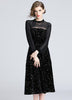 Vestido Midi Veludo Preto com Tule