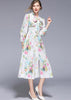Vestido Midi Floral Gola Laço Moda Evangélica
