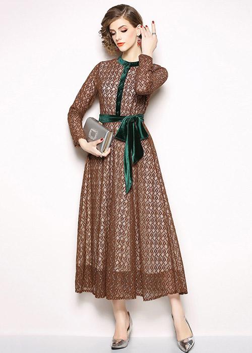 Vestido Midi Renda com Amarração na Cintura