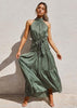 Vestido Longo Estampado Decote Halter Neck
