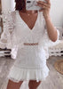Vestido Festa Branco Curto Manga Flare com Babado